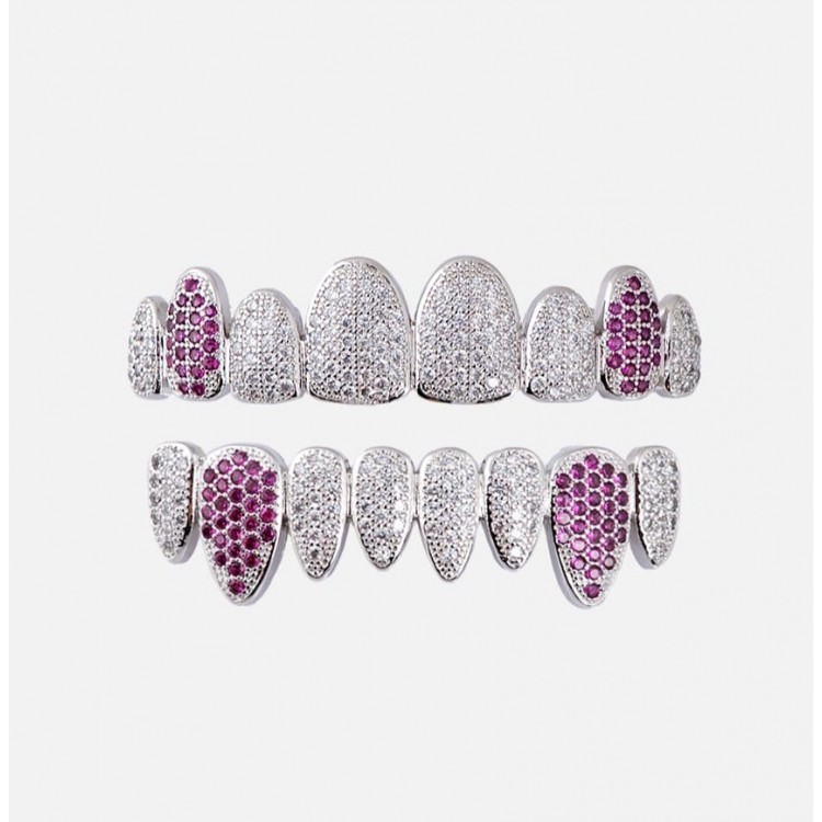 Iced Fully Pink-Silver Grillz