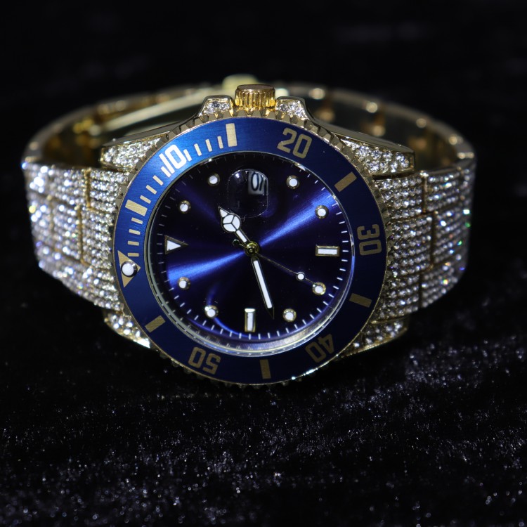 Iced Submariner Case Watch (Blue-Gold)