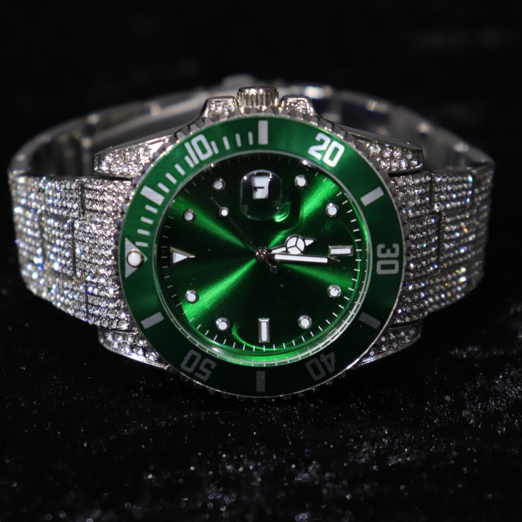 Iced Submariner Case Watch (Green-Silver)
