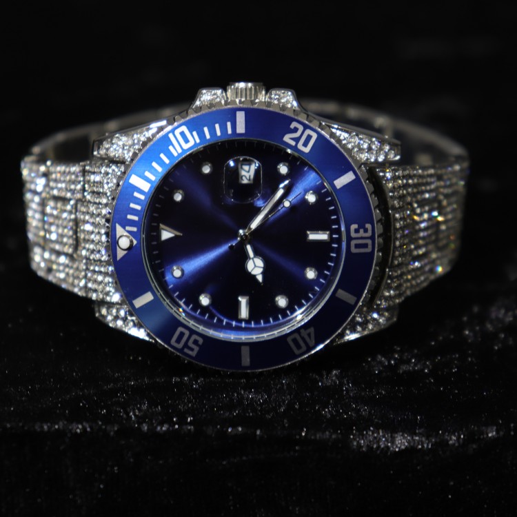 Iced Submariner Case Watch (Blue-Silver)