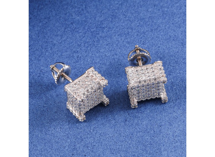 925 Sterling Silver Cube Diamond Earring